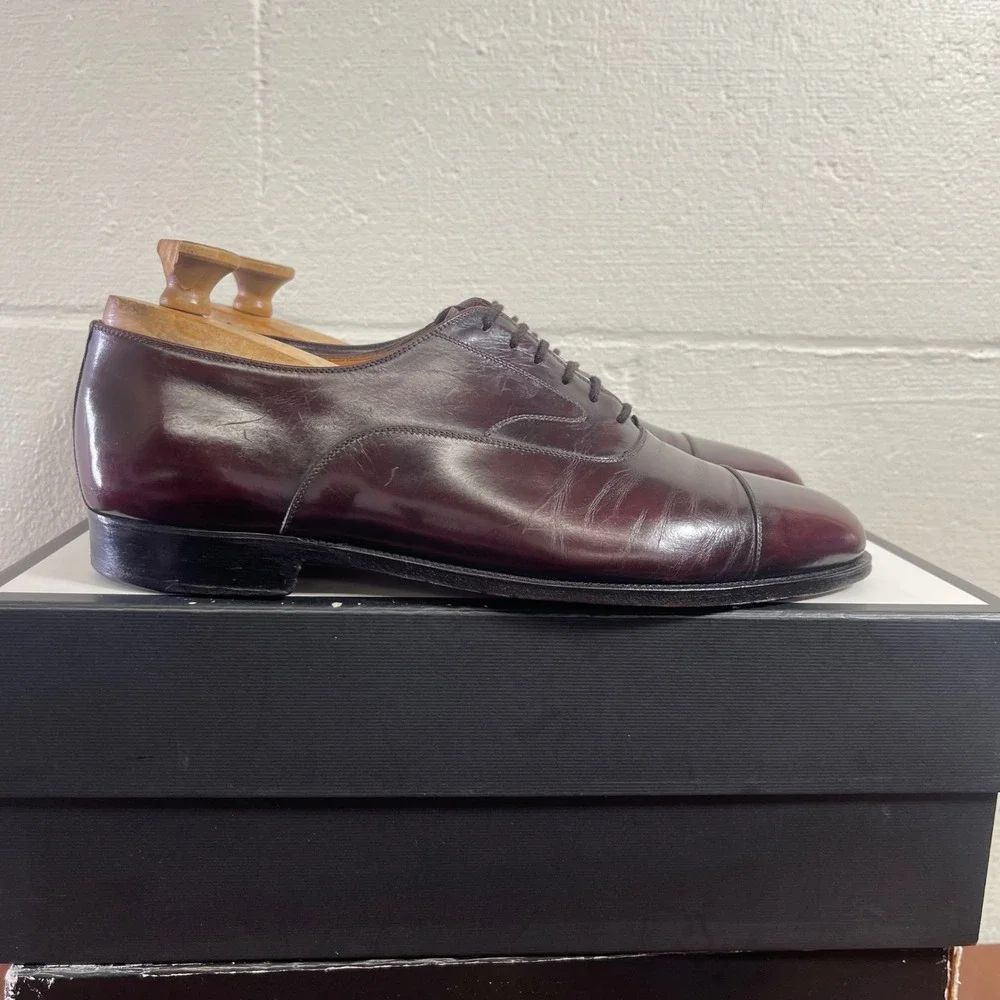 Salvatore Ferragamo Burgundy Leather Cap Toe Oxford Dress Shoes Men's 9.5 D
